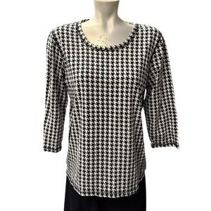 Women's Chico Weekends Size 2 Pullover 3/4 Sleeve Houndstooth Top (sz 12/L)